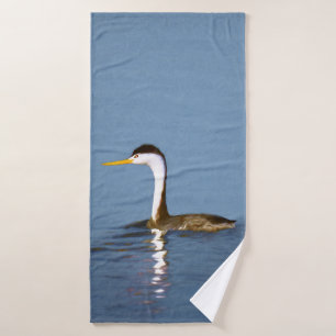 Clark's Grebe Painting - Original Bird Art Bath Towel Set