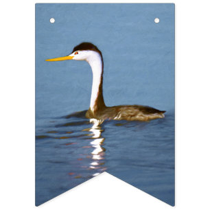 Clark's Grebe Painting - Original Bird Art Bunting Flags