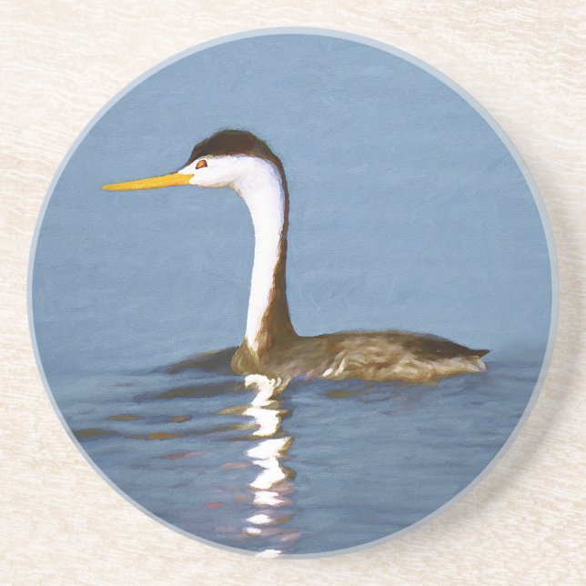 Clark's Grebe Painting - Original Bird Art Coaster (Front)