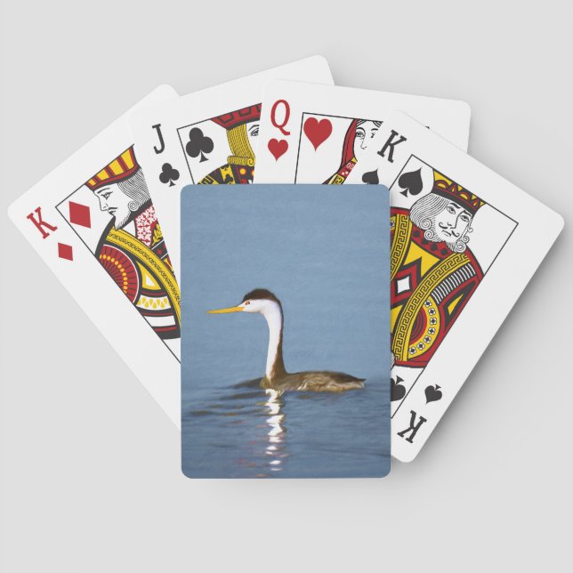 Clark's Grebe Painting - Original Bird Art Playing Cards (Back)