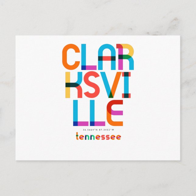 Clarksville Tennessee Mid Century, Pop Art, Postcard (Front)