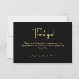 Clasic Black and Gold Black Personalized Sympathy Thank You Card