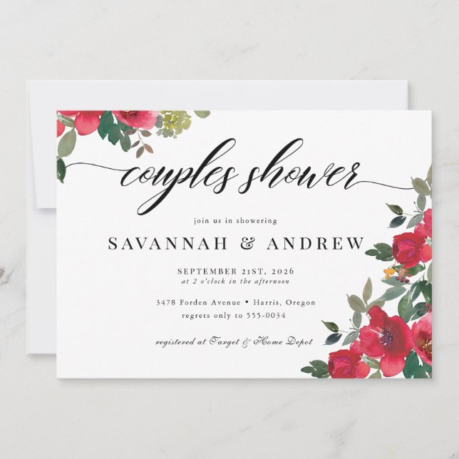 Clasic Floral Elegant Script Couples Bridal Shower Invitation (Front)