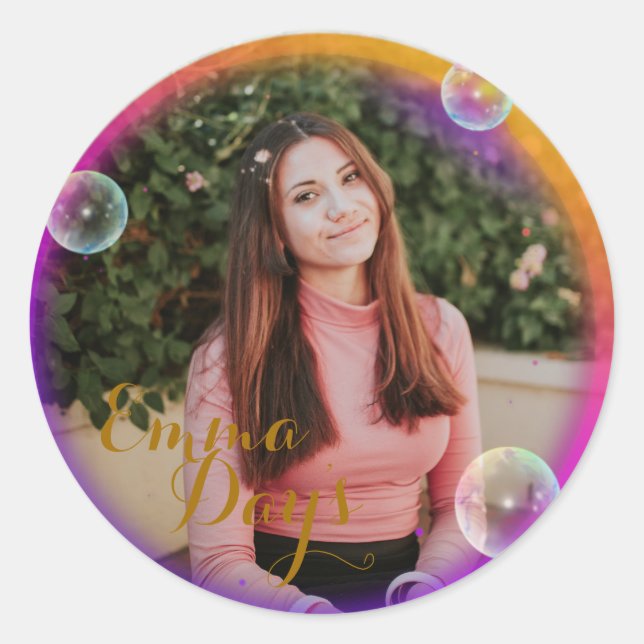 clasic round photo frame personal classic round sticker (Front)