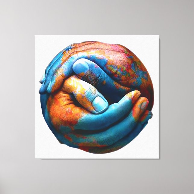 Clasped Hands Forming Planet Earth World Peace Canvas Print (Front)