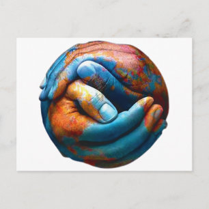 Clasped Hands Forming Planet Earth World Peace Postcard
