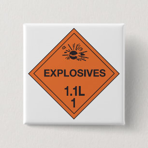 Class 1.1L Explosives Hazard Sign 2 Inch Square Button