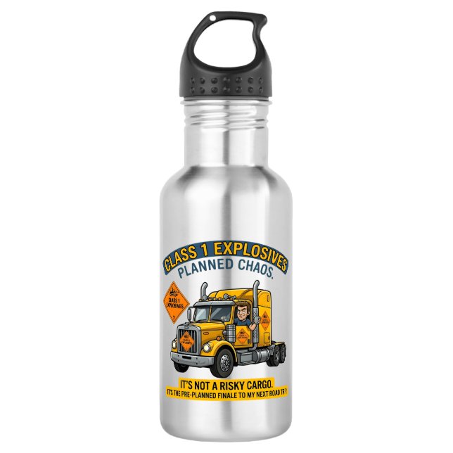 Class 1 Explosives Trucker Gift | Funny ADR Hazard 532 Ml Water Bottle (Front)