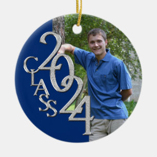 Class 2024 Blue and Silver Graduate Photo Ceramic Ornament