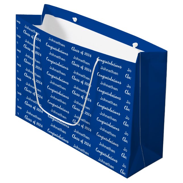 Class 2024 Blue and White Congratulations Grad Large Gift Bag (Front Angled)