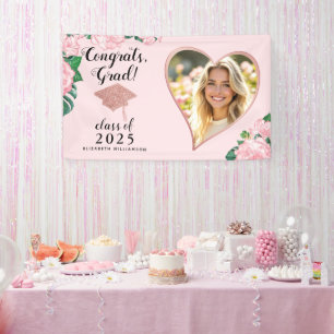 Class 2025 Grad Photo Blush Pink Floral Graduation Banner