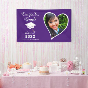Class 2025 Grad Photo Purple White Graduation Banner
