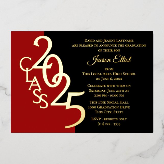 Class 2025 Graduation Gold Foil with Colour Option (Front)