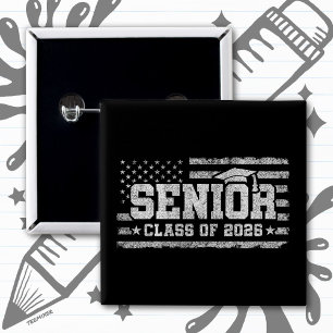Class 2026 Graduation American Flag Senior 2026 2 Inch Square Button