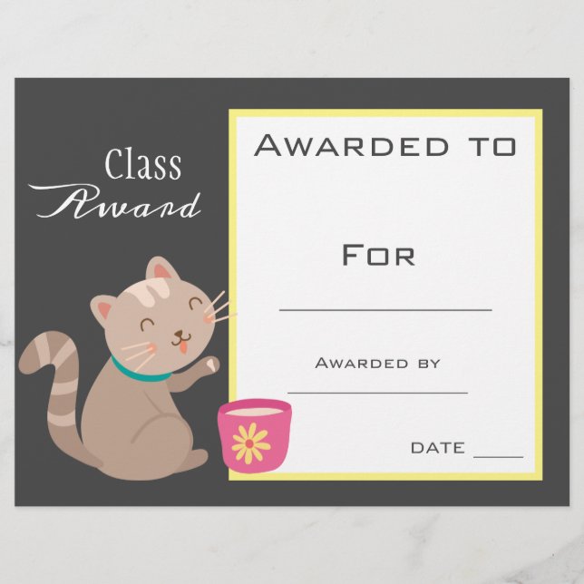 Class award cute cat children certificate (Front)