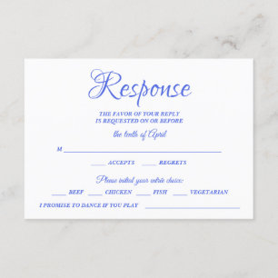 Class Calligraphy Blue Wedding RSVP Monogram Card