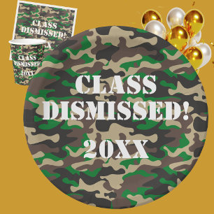 Class Dismissed Camo Graduation Party Paper Plate