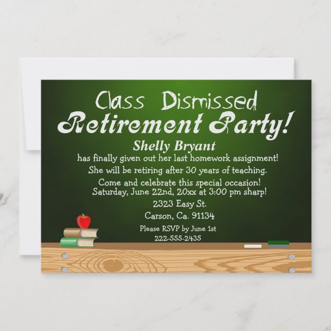 Class Dismissed Green Chalk Teacher Retirement Invitation (Front)