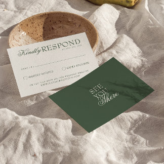 Class Emerald Green Boho Old Money Wedding RSVP Card