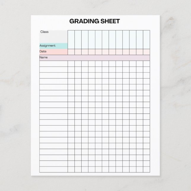 Class Grade Tracking Assignments (Front)