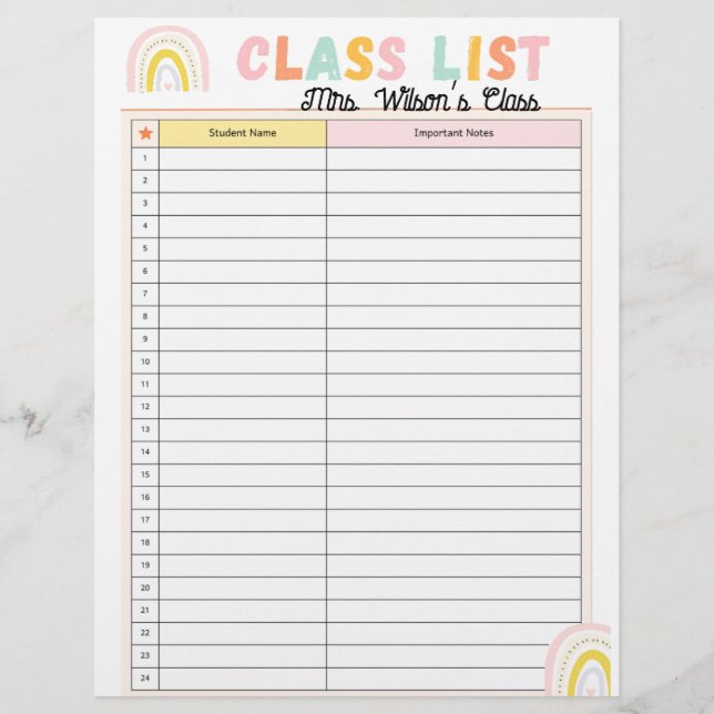 Class List Planner Letterhead (Front)