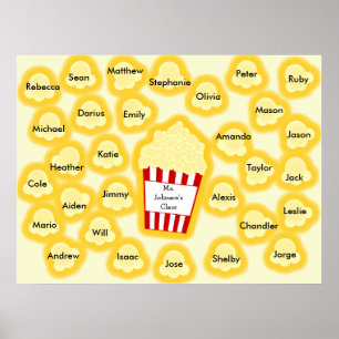 Class Names Popcorn Teacher Poster - Fits 30 Names
