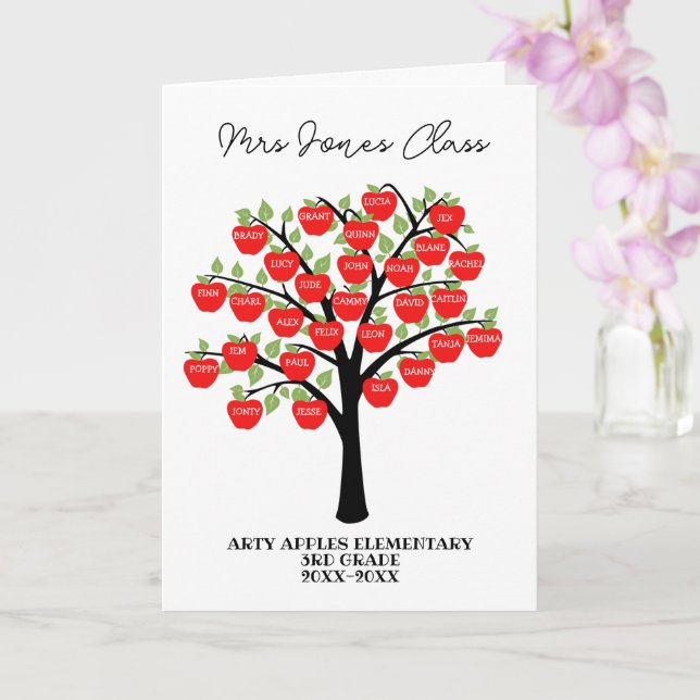 class names teacher thank you apple tree card (Orchid)