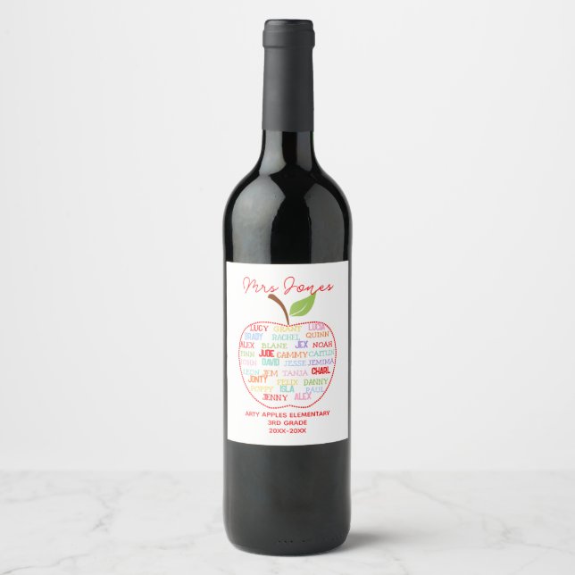 Class Names Teacher Thank You Wine Label – Apple  (Front)