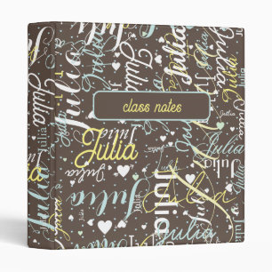 Class Notes Names and Hearts brown Binder