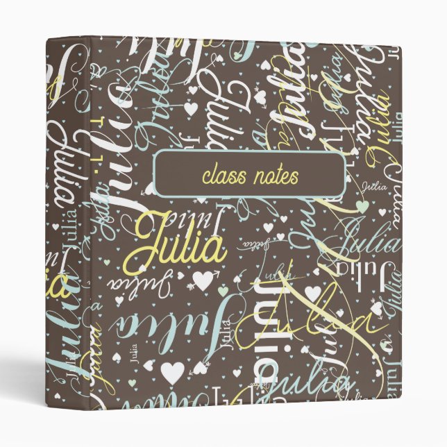 Class Notes Names and Hearts brown Binder (Front/Spine)