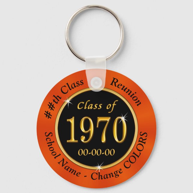 Class of 1970 Gifts Black and Orange or Your Colou Keychain (Front)
