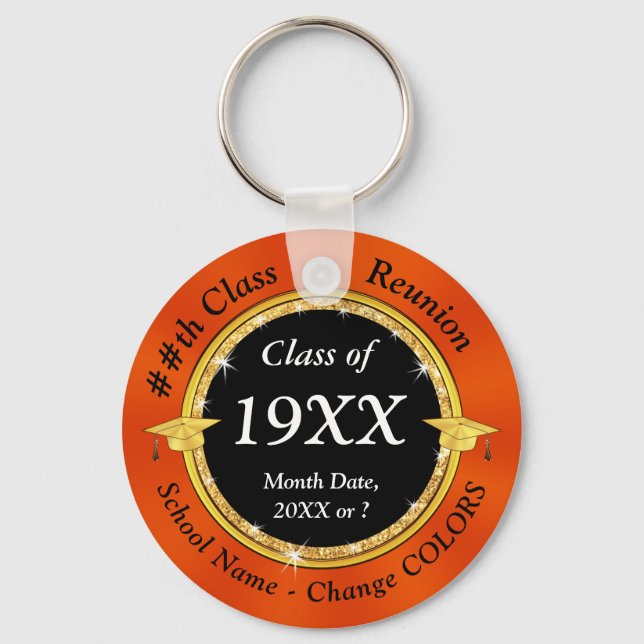 Class of 1972 Gifts, Cheap Orange, Black, Reunion  Keychain (Front)