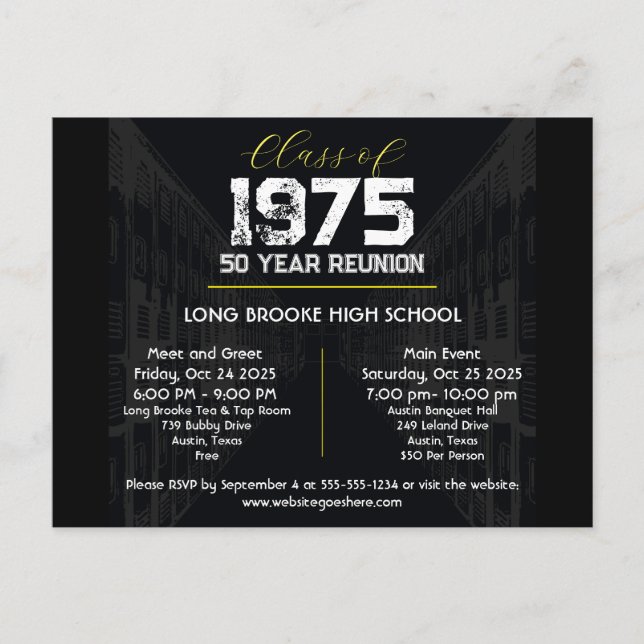Class of 1975 50 Year High School Reunion 2 Events Postcard (Front)