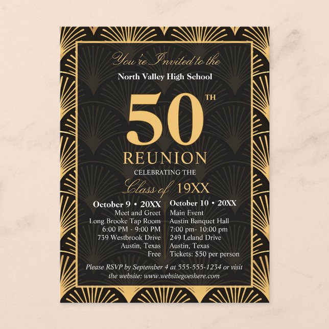 Class of 1976 50th Reunion Invitation Art Deco Postcard (Creator Uploaded)