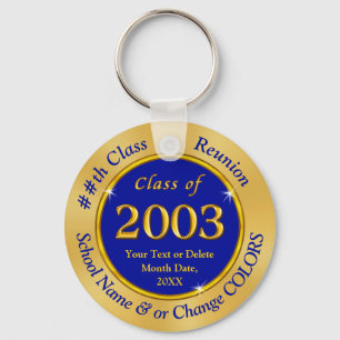 Class of 2002 ideas, Blue and Gold Favours, Reunio Keychain