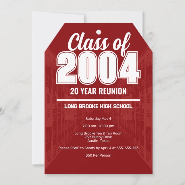 Class of 2004 20 Year High School Reunion Lockers Invitation (Front)