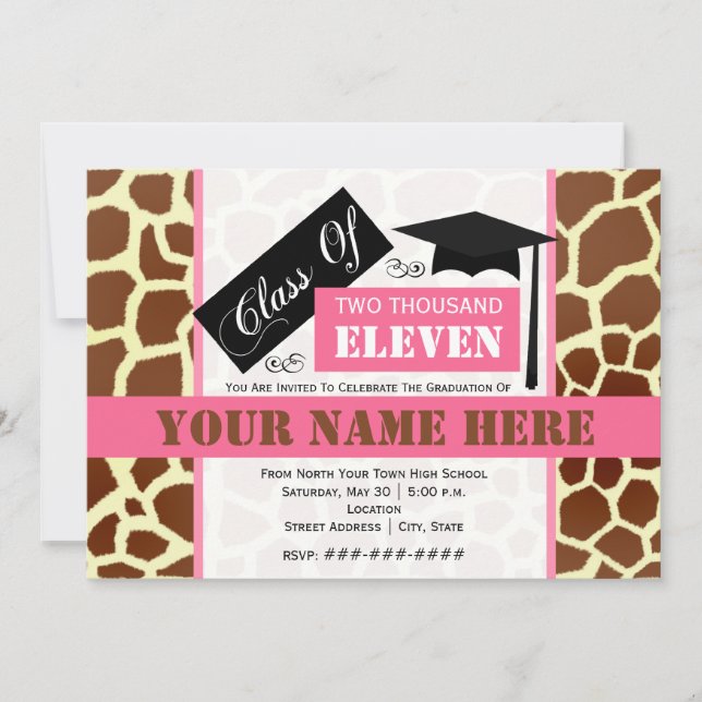 Class of 2011 Giraffe Print & Pink Graduation Invitation (Front)
