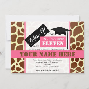 Class of 2011 Giraffe Print & Pink Graduation Invitation