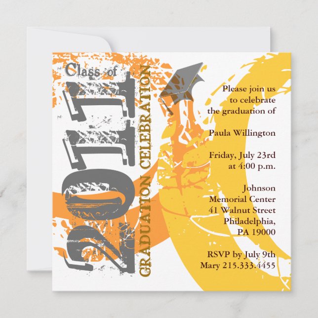 Class of 2011 Invitation AOYQ214 Orange Paint (Front)