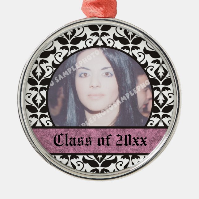 Class of 2012 Grad Graduation damask photo Metal Ornament (Front)