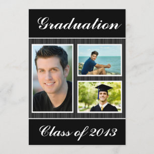 Class of 2013 Black Striped Graduation 3 Photo Invitation