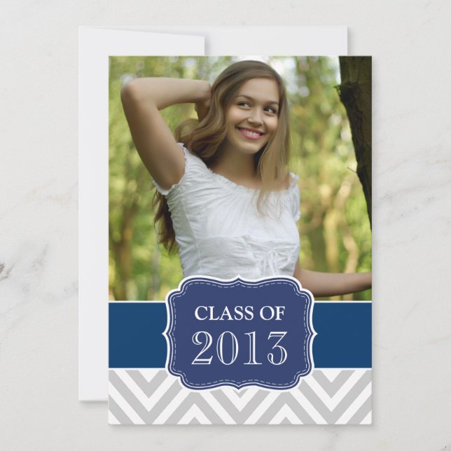 CLASS OF 2013 NAVY BLUE GRAY CHEVRON INVITATION (Front)