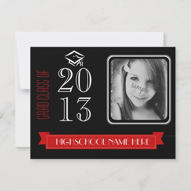 Class of 2013 Red and Black Photo Grad Invitation (Front)