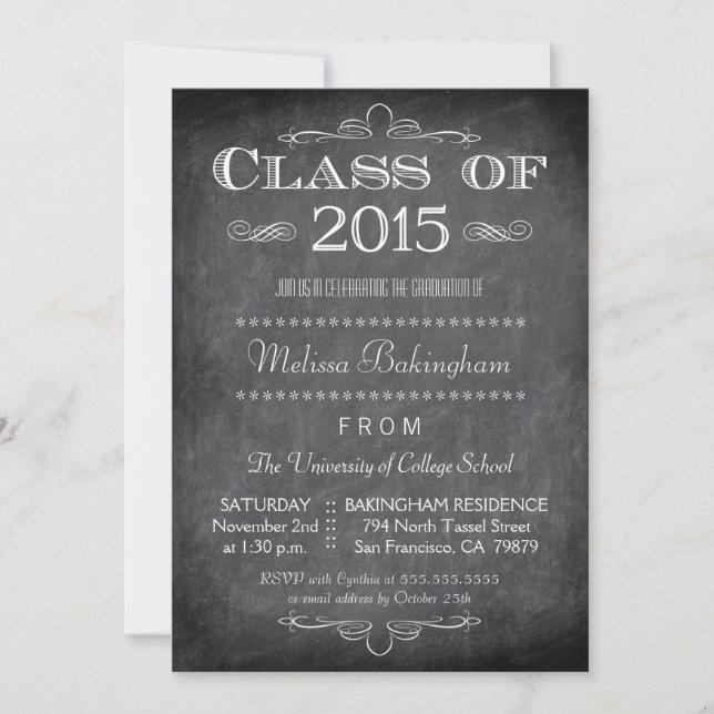 Class of 2015 chalkboard graduation party invite (Front)