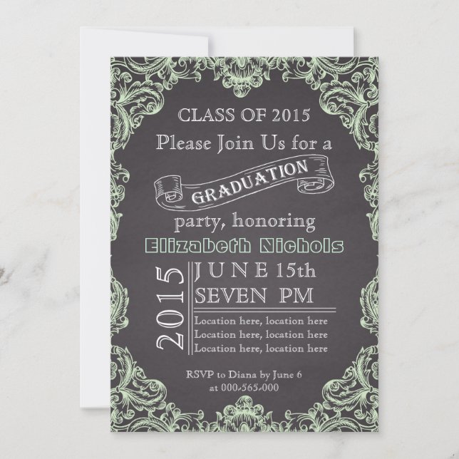 Class of 2015 chalkboard mint green graduation invitation (Front)