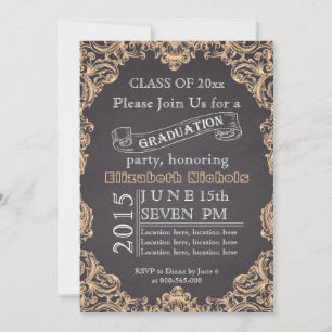 Class of 2015 chalkboard peach graduation invitation