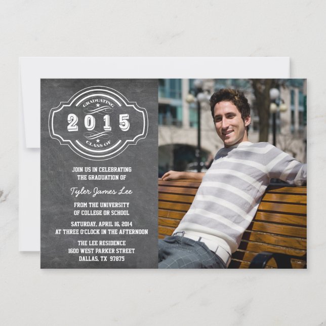 Class of 2015 chalkboard photo graduation party invitation (Front)