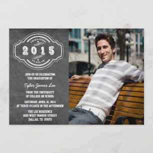 Class of 2015 chalkboard photo graduation party invitation