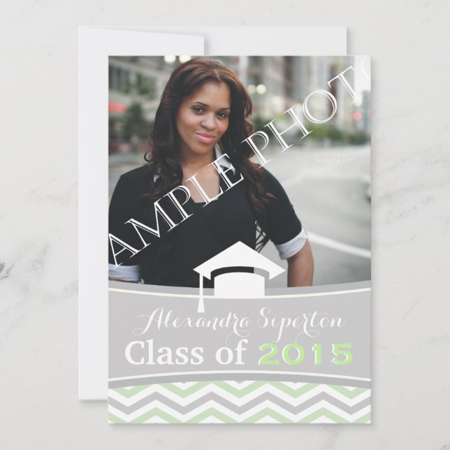 Class of 2015 chevron grey, mint graduation cap invitation (Front)