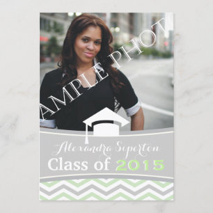 Class of 2015 chevron grey, mint graduation cap invitation
